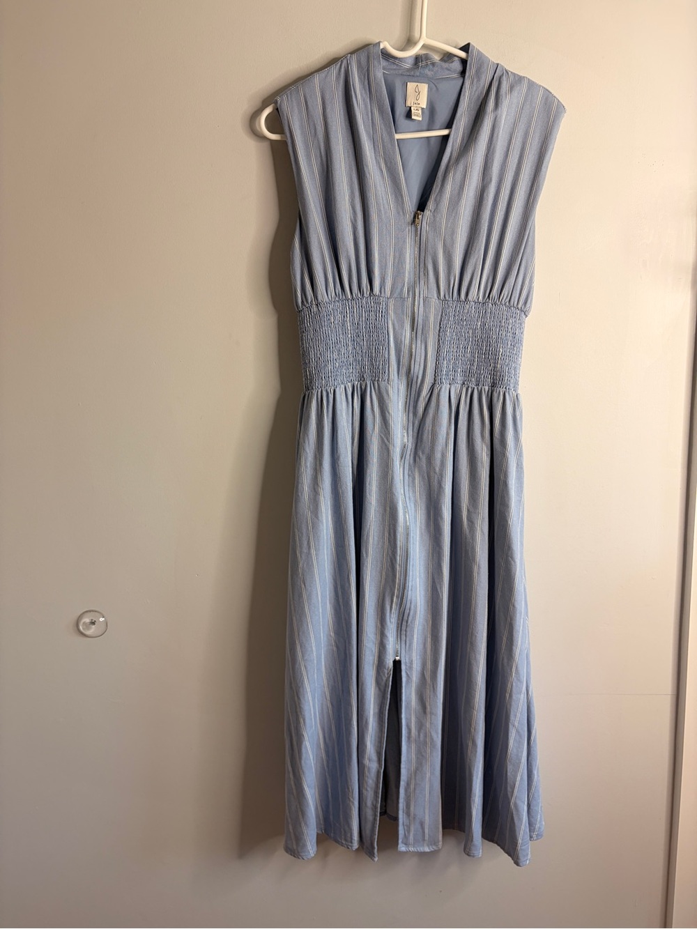 Joie Light Blue Sleeveless Smocked-Waist Midi Dress Linen Blend Large